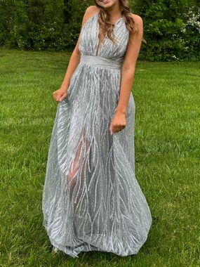 Windsor Silver Sequin Halter Prom Dress